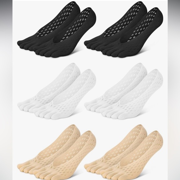 Blatown 6 Pair Toe Socks in Black, Tan and White - Picture 1 of 4